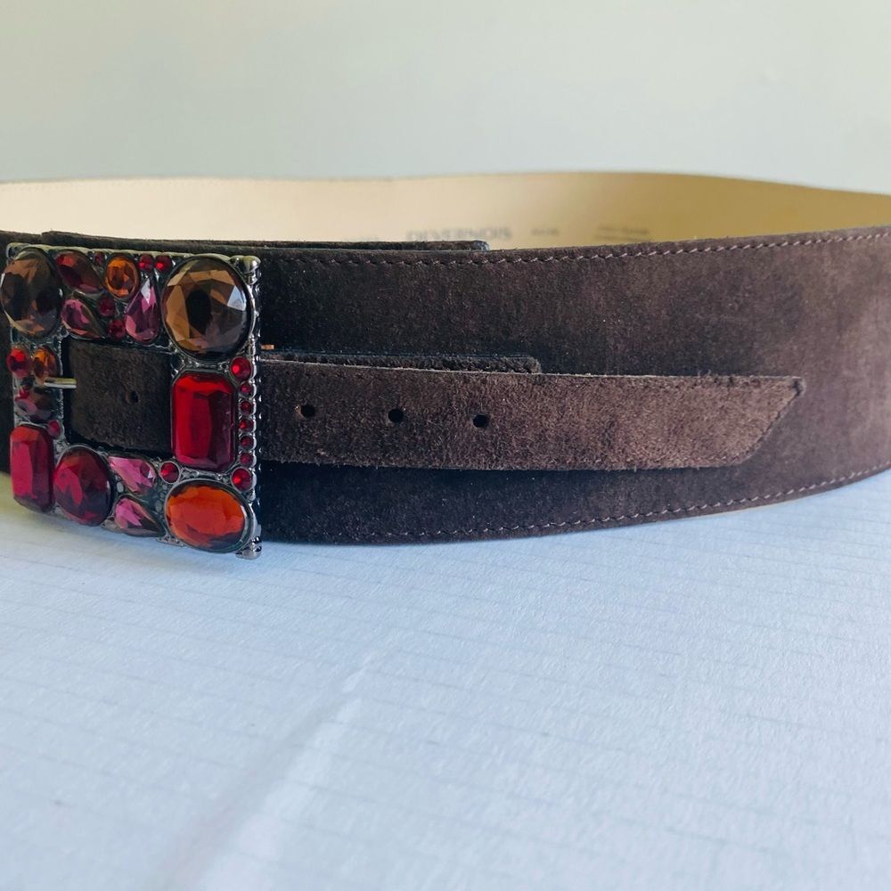 Devernois Suede Embellished Brown Waist Belt Size XL Luxury Boho - Picture 6 of 10